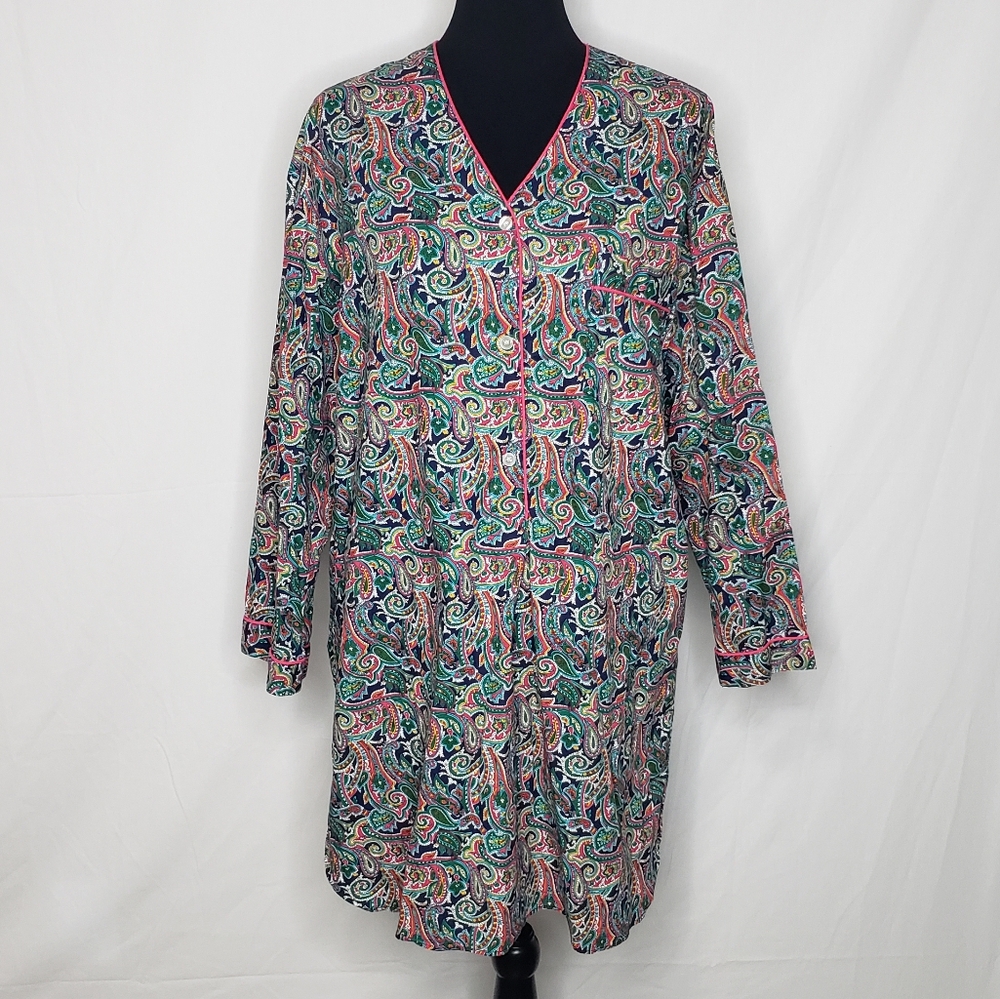 Vintage Go Softly Paisley Print Soft Night Gown Dress Size M Cotton Loungewear